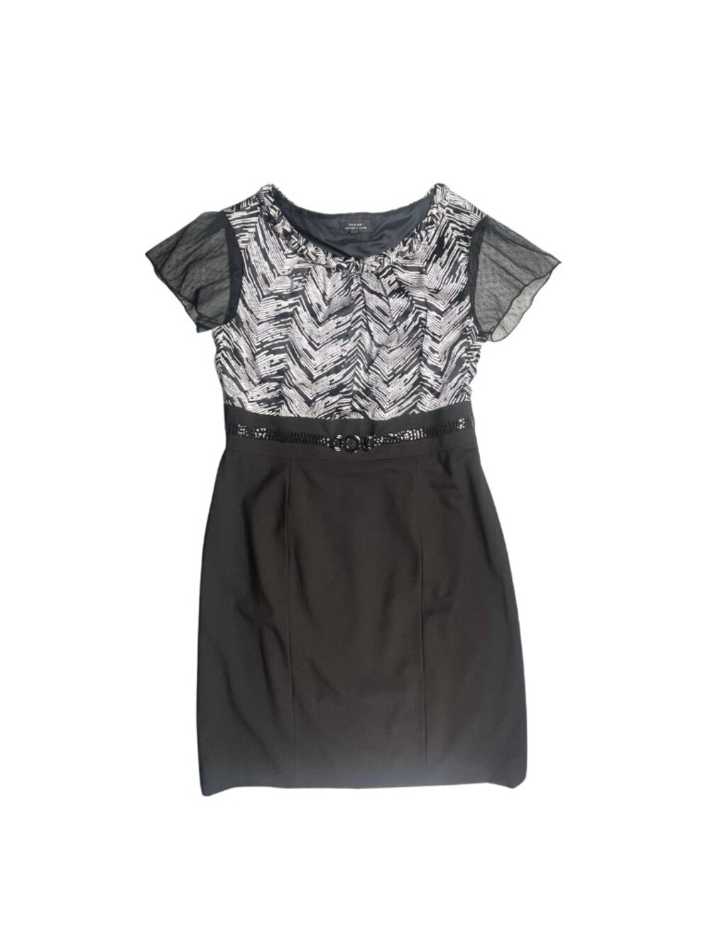 Tahari Arthur S. Levine Black & White Sheath Dress Flutter Sleeve Size 8